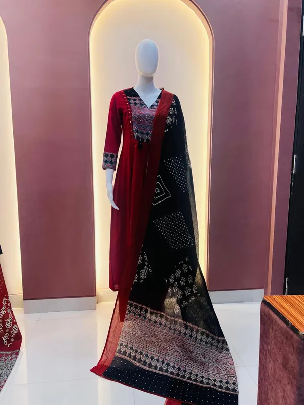 Maroon_Pure_Cotton_Embroidered_Suit_Set_With_Pocket