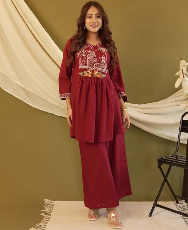 Maroon_100%_Cotton_Co-Ord_Set_For_Women
