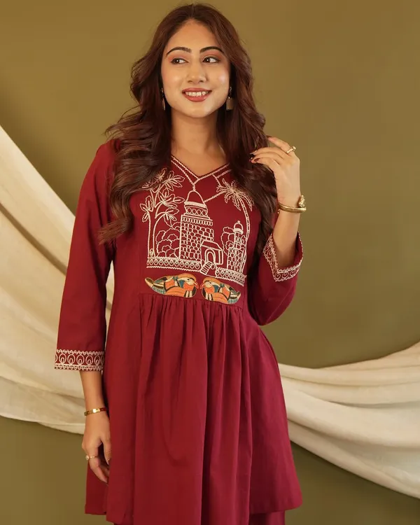 Maroon_100%_Cotton_Co-Ord_Set_For_Women