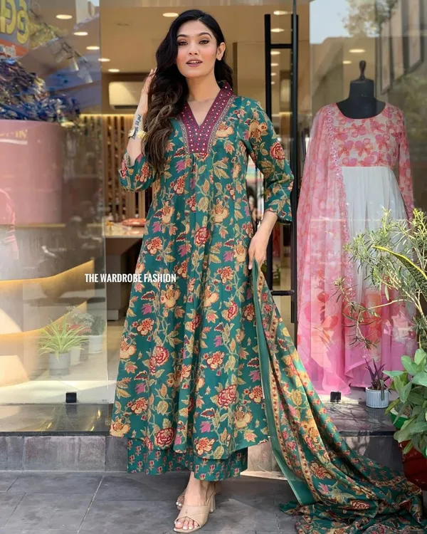 Dhansiri Supima Cotton Green Kurta Set