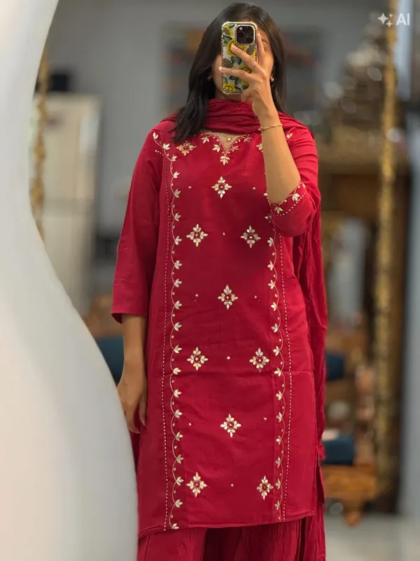 maroon_embroidered__pure_cotton__kurta_pent_set