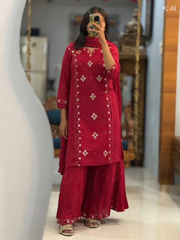maroon_embroidered__pure_cotton__kurta_pent_set
