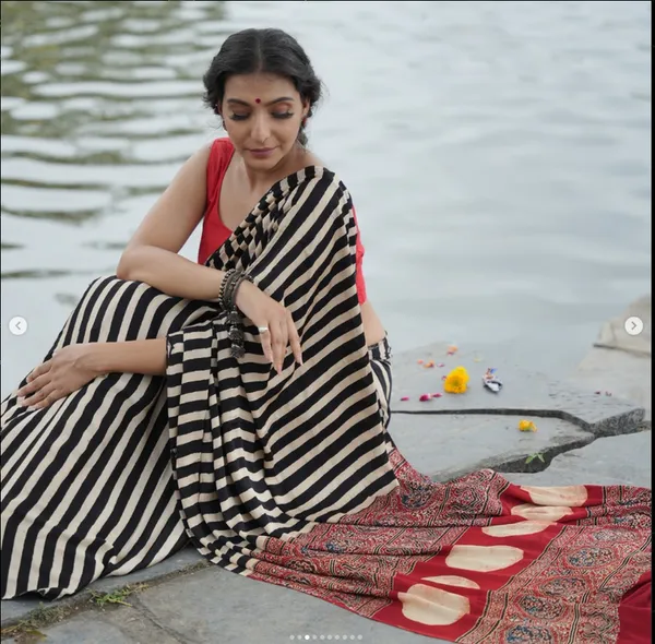 Designer_Multi_Color_Ajrakh_Digital_Printed_Modal_Linen_Saree
