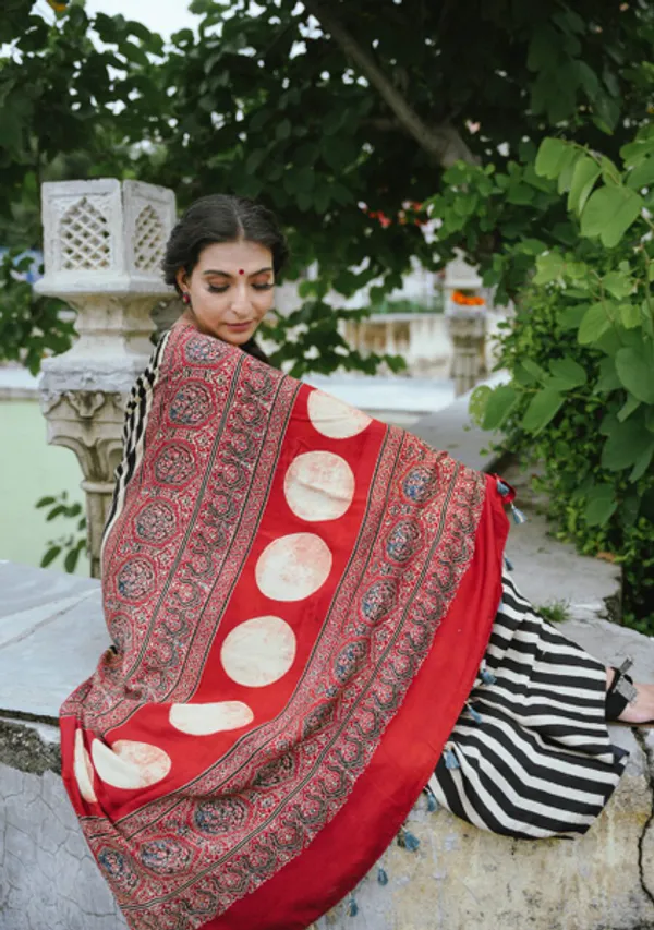 Designer_Multi_Color_Ajrakh_Digital_Printed_Modal_Linen_Saree