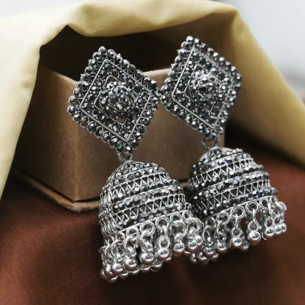 Combo_of_9_Pair_Silver_Oxodised_Jhumka_Earrings_with_Diamond_for_Girls_and_Women.