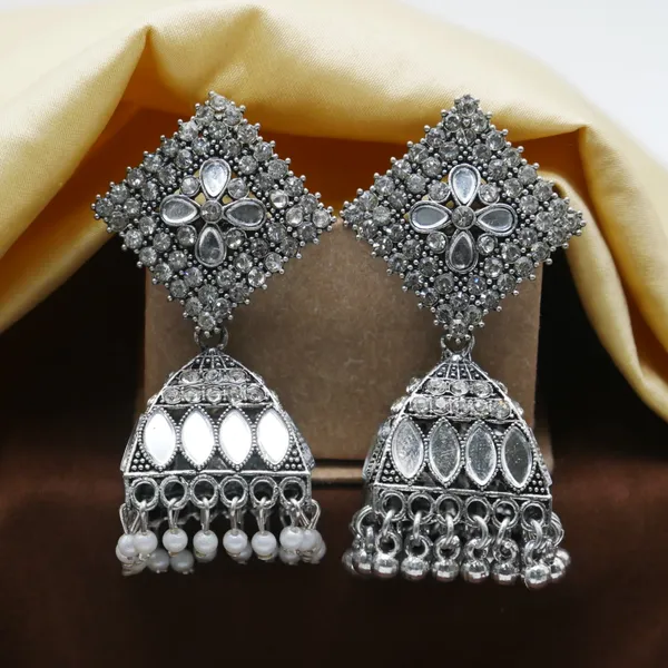 Combo_of_9_Pair_Silver_Oxodised_Jhumka_Earrings_with_Diamond_for_Girls_and_Women.
