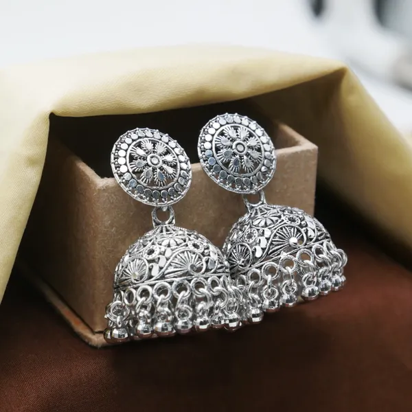 Combo_of_9_Pair_Silver_Oxodised_Jhumka_Earrings_with_Diamond_for_Girls_and_Women.