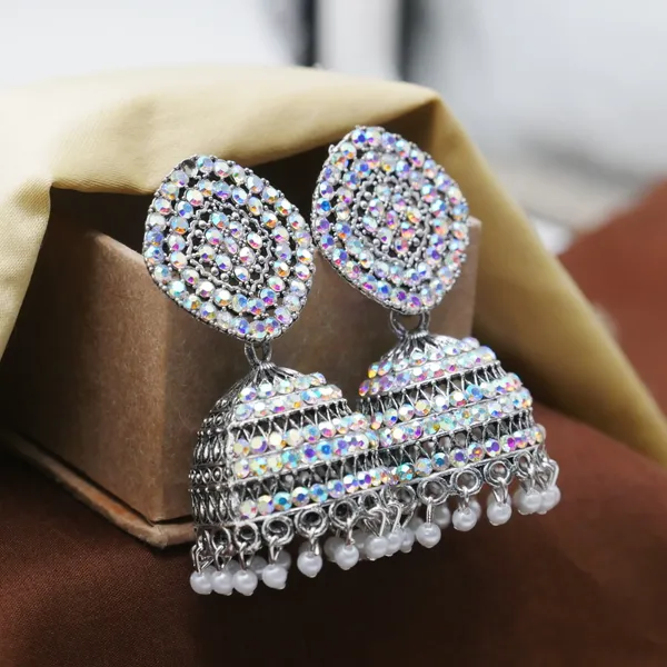 Combo_of_9_Pair_Silver_Oxodised_Jhumka_Earrings_with_Diamond_for_Girls_and_Women.
