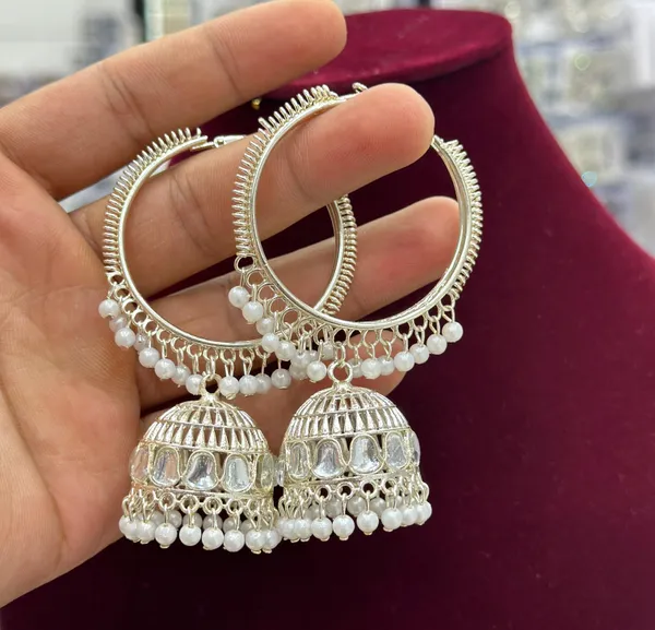 Combo_of_9_Pair_Silver_Oxodised_Jhumka_Earrings_with_Diamond_for_Girls_and_Women.