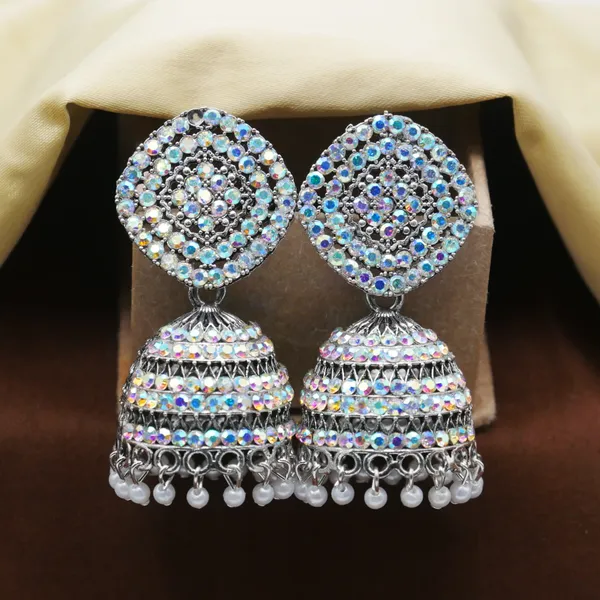 Combo_of_9_Pair_Silver_Oxodised_Jhumka_Earrings_with_Diamond_for_Girls_and_Women.