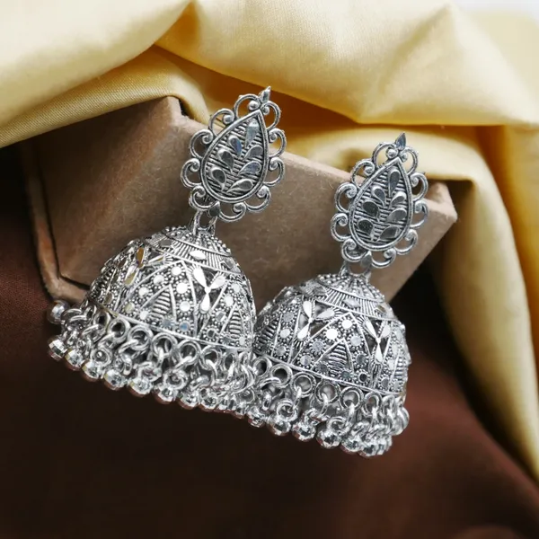 Combo_of_9_Pair_Silver_Oxodised_Jhumka_Earrings_with_Diamond_for_Girls_and_Women.