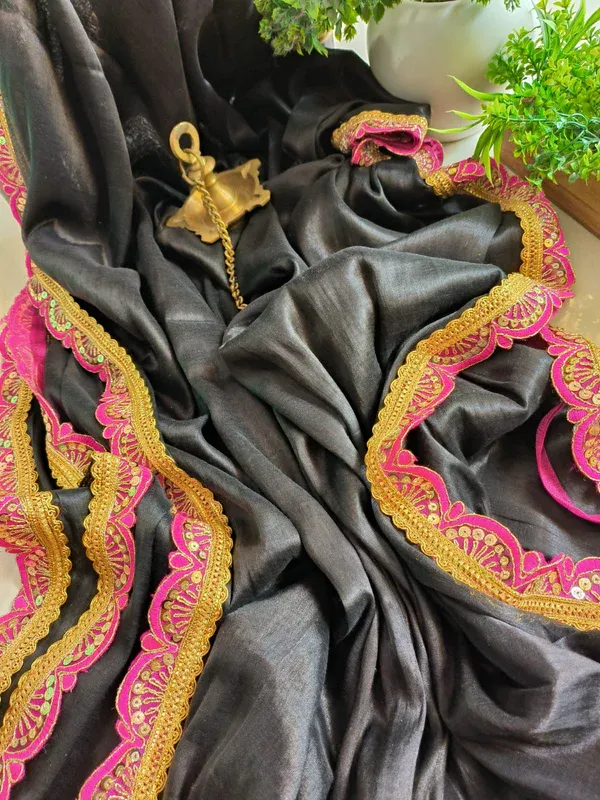 Bulsari_Black_Pure_Raga_Tissue_Lace_Border_Design_Handloom_Saree