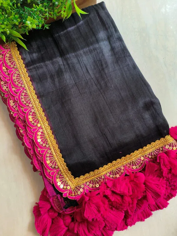 Bulsari_Black_Pure_Raga_Tissue_Lace_Border_Design_Handloom_Saree