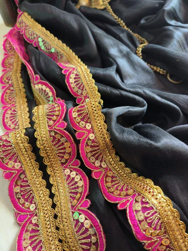 Bulsari_Black_Pure_Raga_Tissue_Lace_Border_Design_Handloom_Saree