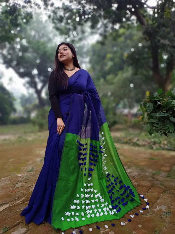 Blue_Cotton_Silk_Handloom_Saree_With_Blouse_Piece