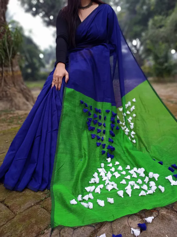 Blue_Cotton_Silk_Handloom_Saree_With_Blouse_Piece