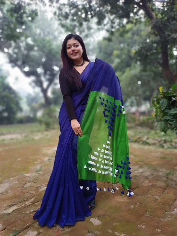Blue_Cotton_Silk_Handloom_Saree_With_Blouse_Piece