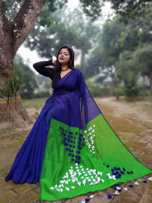 Blue_Cotton_Silk_Handloom_Saree_With_Blouse_Piece