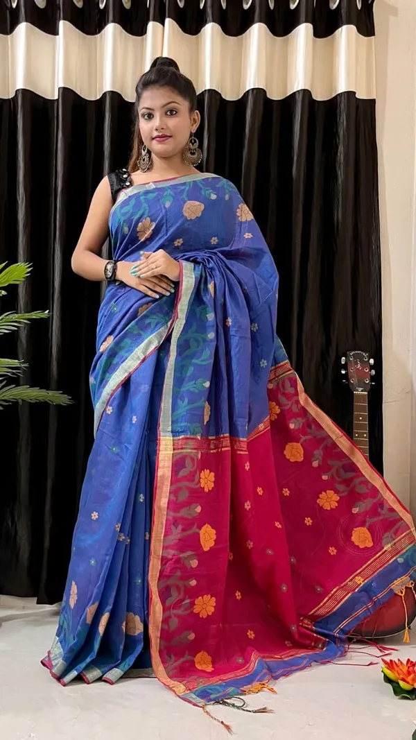 Navy_Blue_Cotton_by_silk_Ghashfull_saree