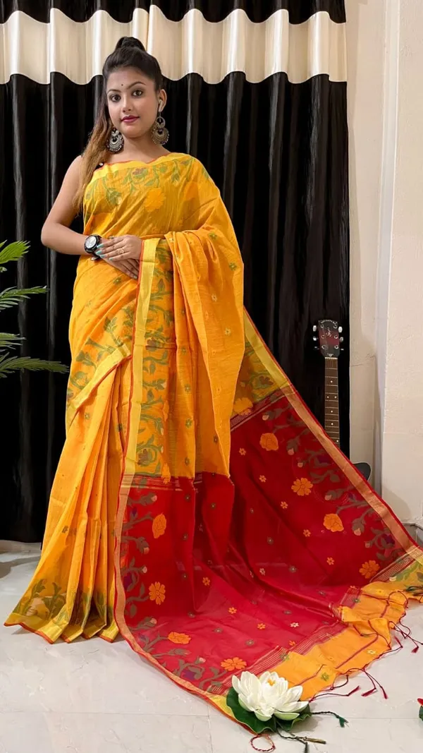 Yellow_Cotton_by_silk_Ghashfull_saree