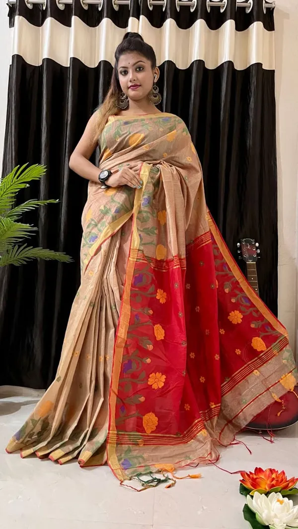 Peach_Cotton_by_silk_Ghashfull_saree