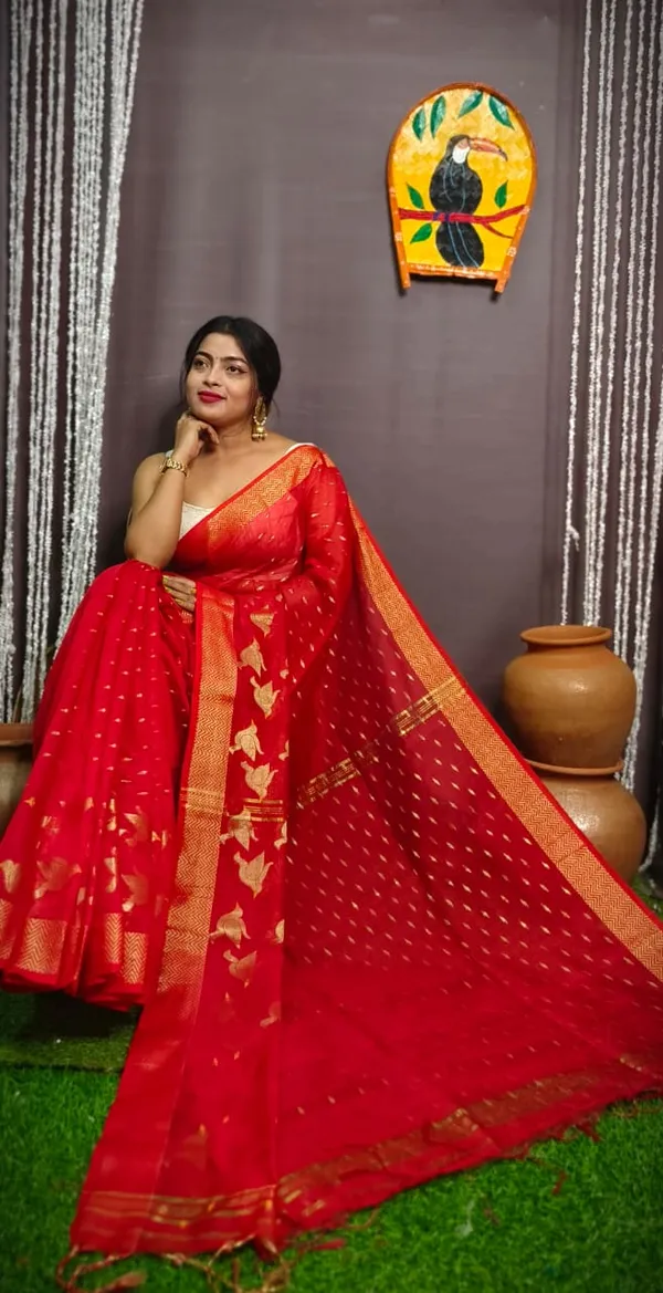 Red_Cotton_by_silk_pakhi_saree