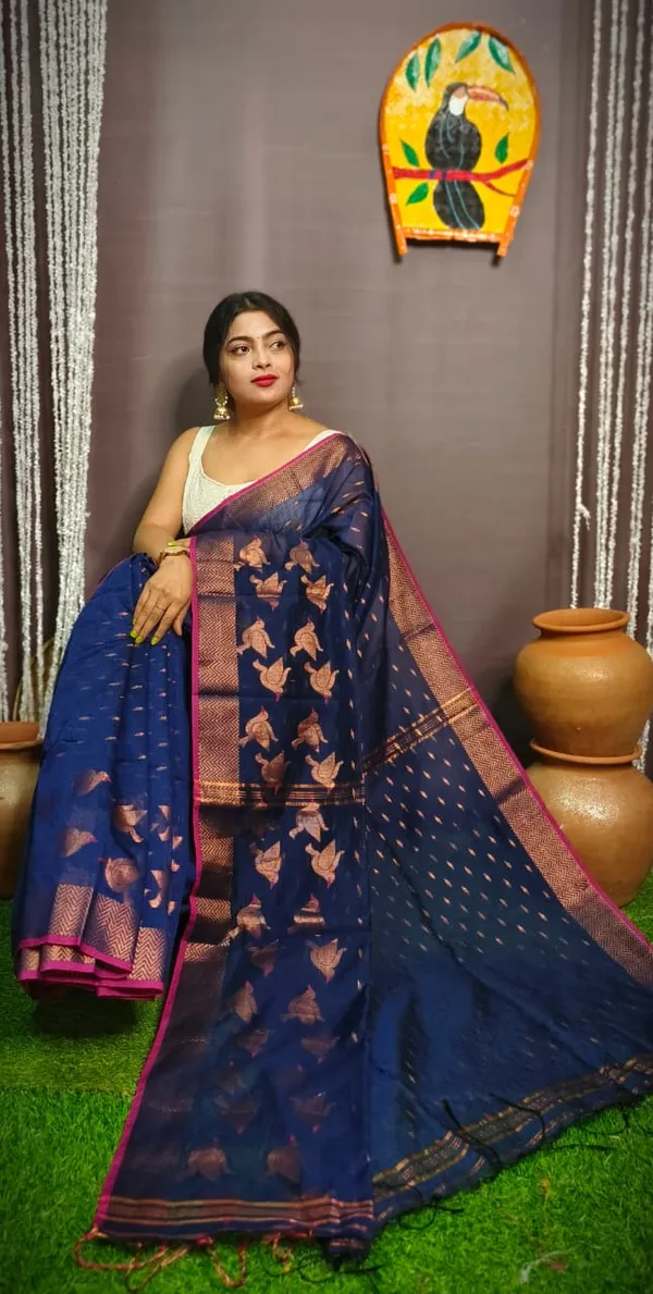 Navy_blue_Cotton_by_silk_pakhi_saree
