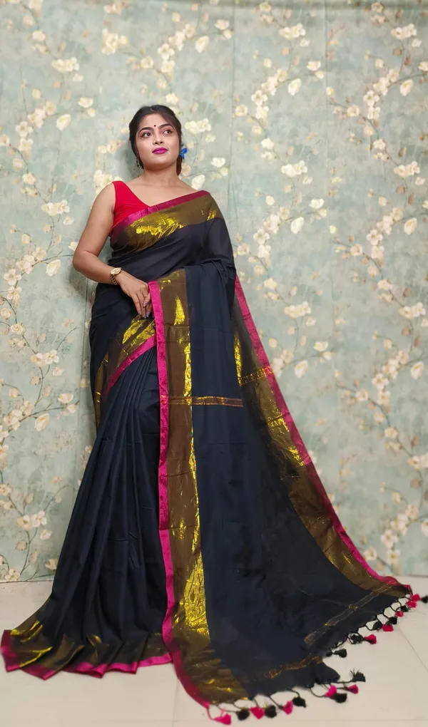 Prenda_Black_New_Trendy_Cotton_Blend_Zari_Border_Design_Saree