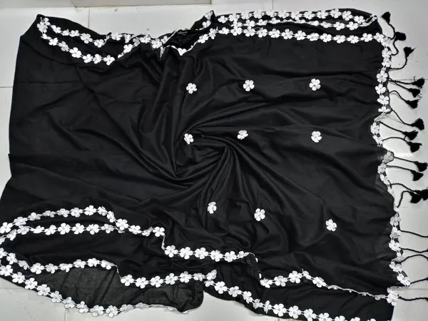 Prenda_Black_Pure_Cotton_Lace_Border_Design_Saree