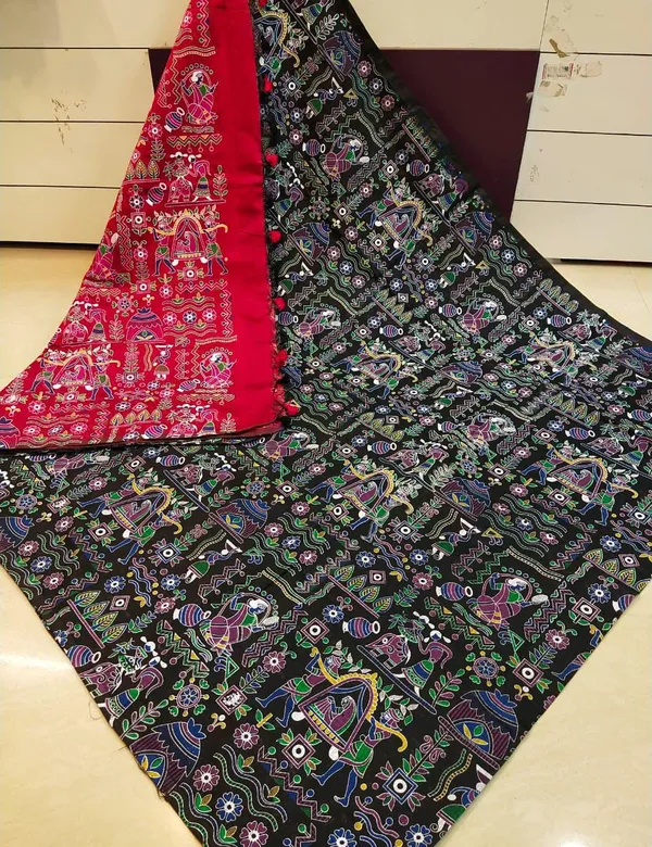 Prenda_Black_Trendy_Style_Madhubani_Print_Cotton_Silk_Saree