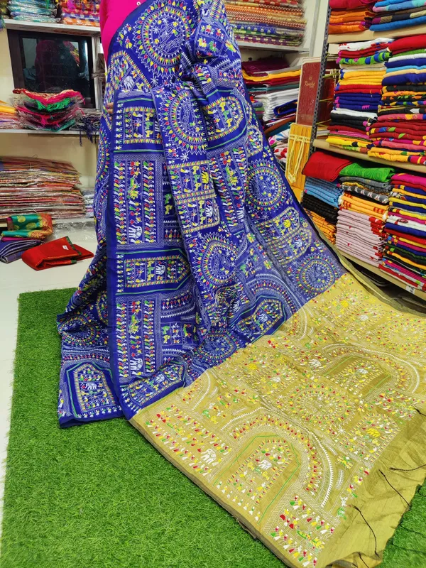 Prenda_Blue_Fantastic_Style_Cotton_Silk_Madhubani_Print_Saree