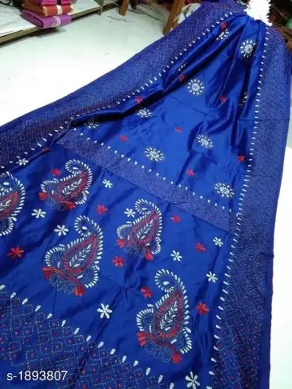Prenda_Blue_Kantha_Art_Silk_Hand_Work_Woven_Design_Saree