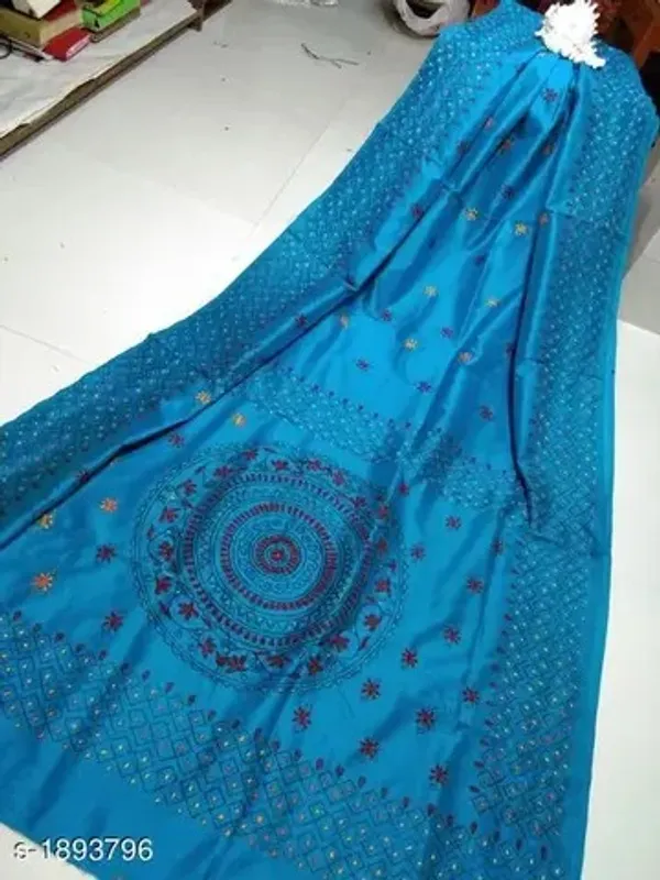 Prenda_Blue_Kantha_Art_Silk_Hand_Work_Woven_Design_Saree