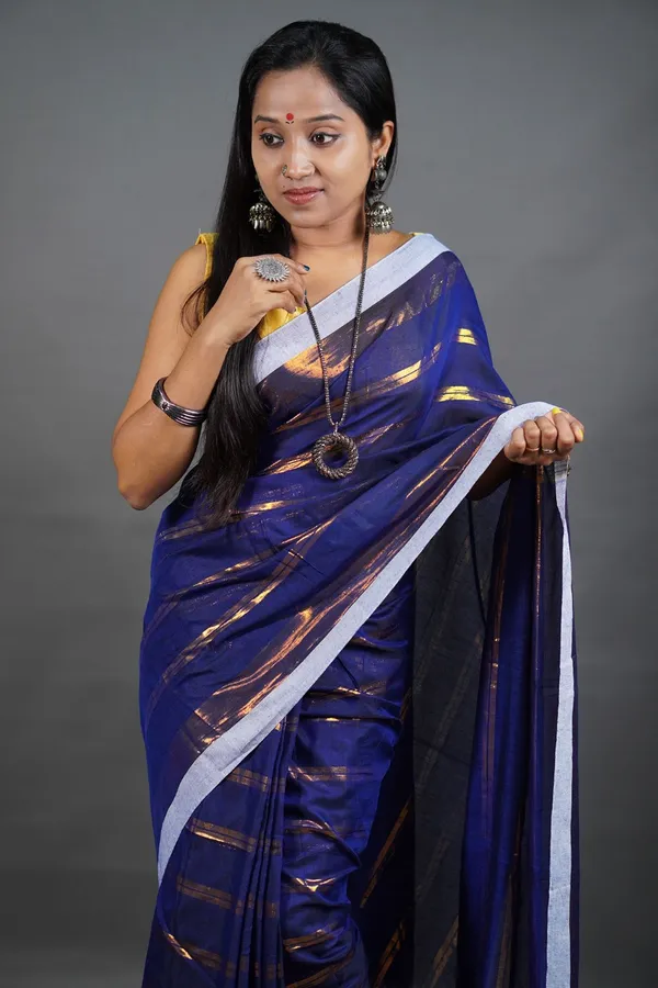 Prenda_Blue_New_Super_Cotton_Blend_Full_Body_Zari_Stribe_Design_Saree