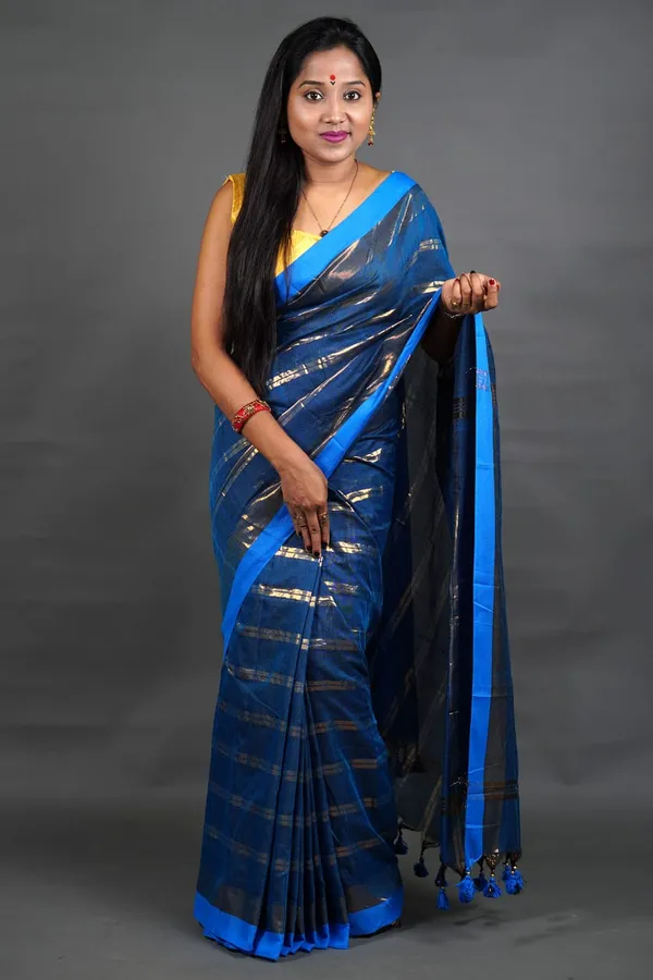 Prenda_Blue_New_Super_Cotton_Blend_Full_Body_Zari_Stribe_Design_Saree