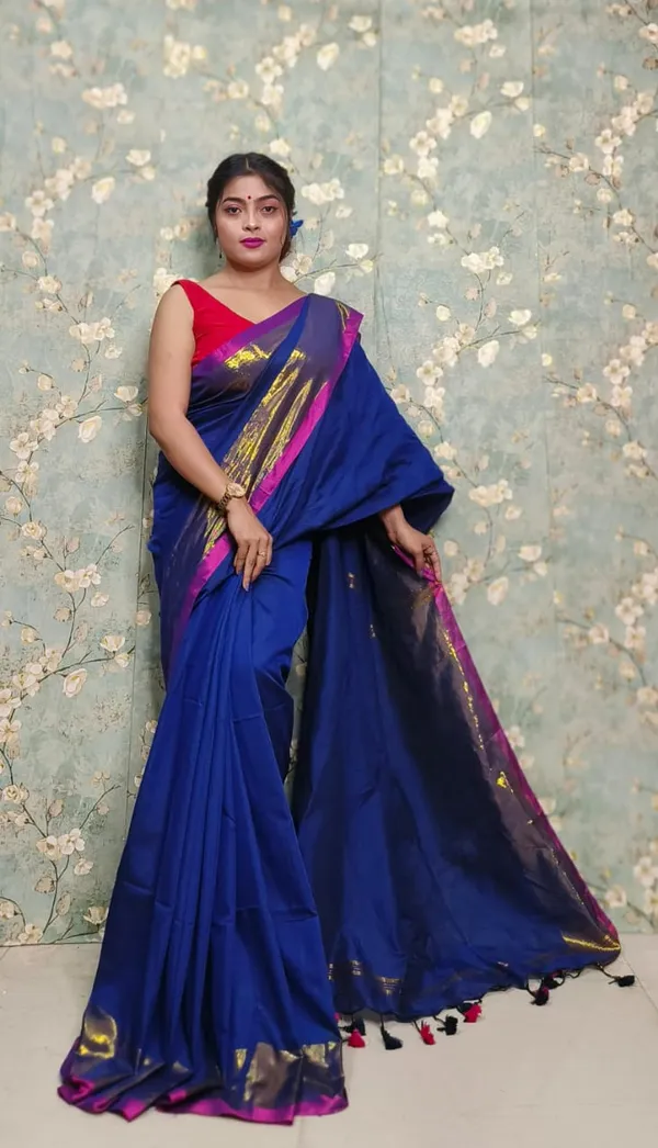 Prenda_Blue_New_Trendy_Cotton_Blend_Zari_Border_Design_Saree
