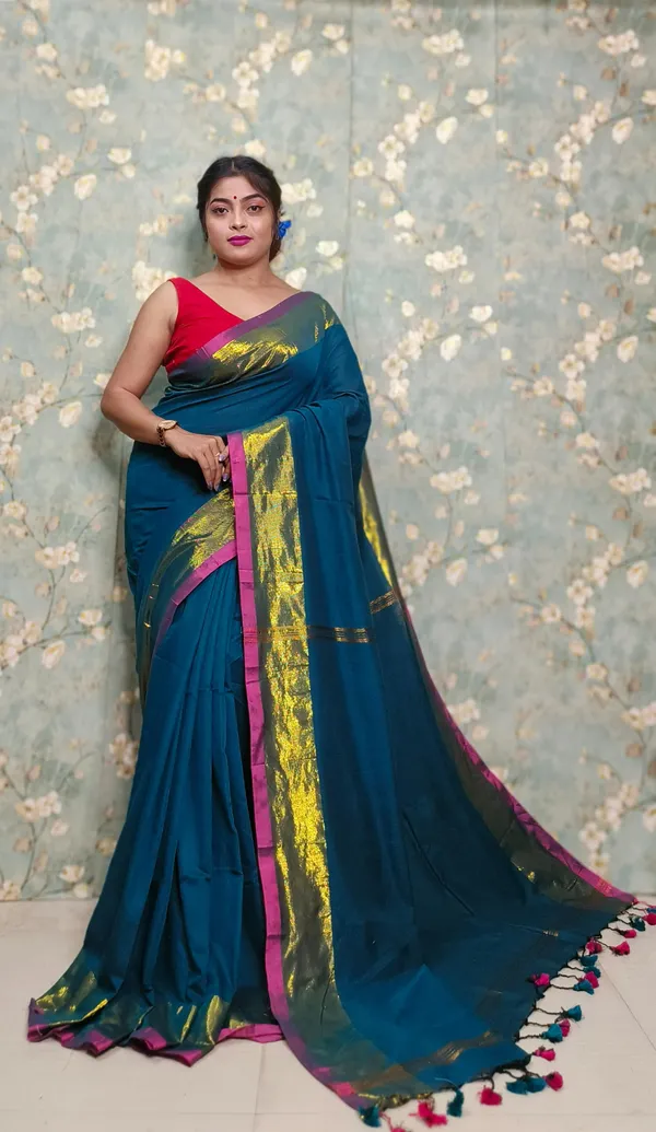 Prenda_Blue_New_Trendy_Cotton_Blend_Zari_Border_Design_Saree