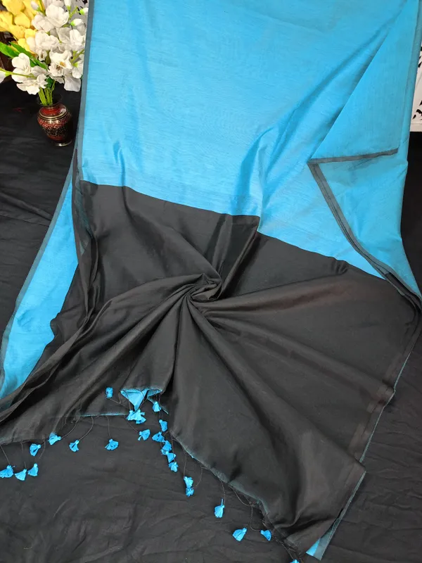 Prenda_Blue_Plain_Soft_Cotton_Silk_Saree