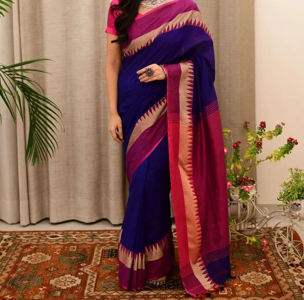 Blue_Temple_Border_Cotton_Handloom_Vomri_Saree