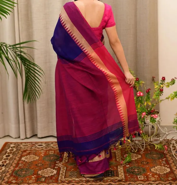 Blue_Temple_Border_Cotton_Handloom_Vomri_Saree