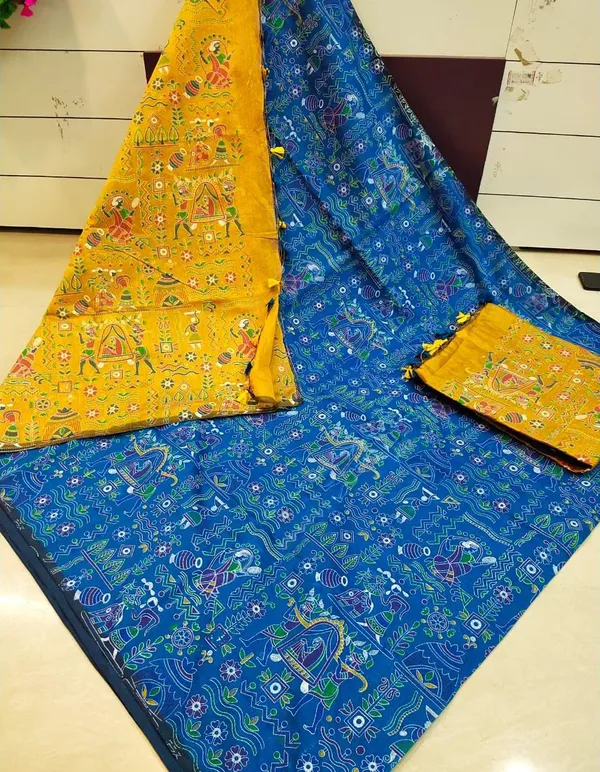 Prenda_Blue_Trendy_Style_Madhubani_Print_Cotton_Silk_Saree