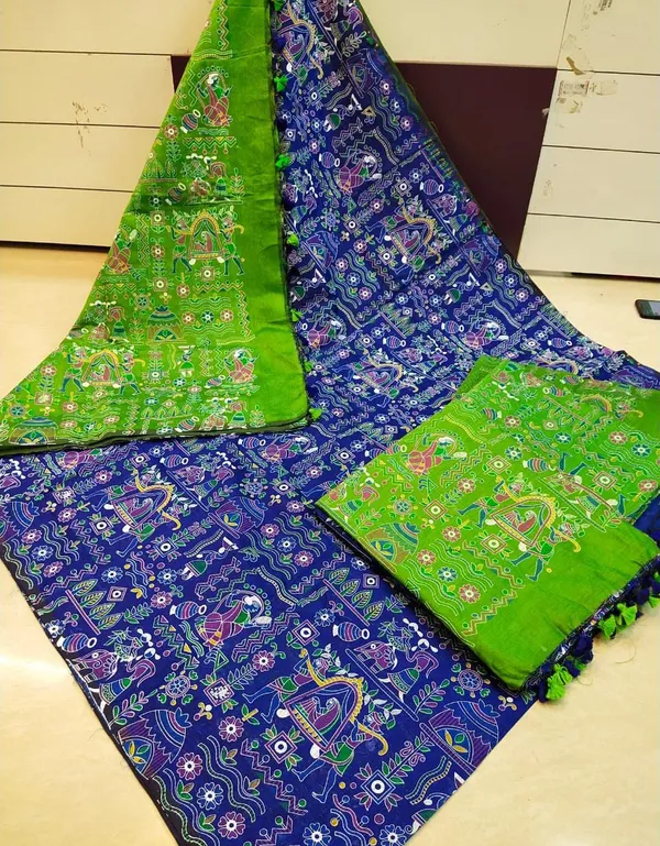 Prenda_Blue_Trendy_Style_Madhubani_Print_Cotton_Silk_Saree