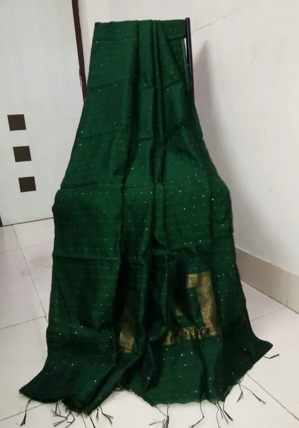 Prenda_Dark_Green_Trending_Cotton_Silk_Box_Sequence_Design_Saree