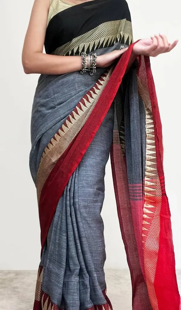 Gray_Temple_Border_Cotton_Handloom_Vomri_Saree