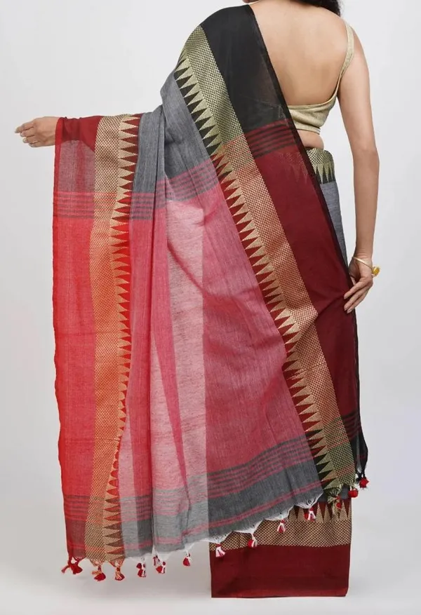 Gray_Temple_Border_Cotton_Handloom_Vomri_Saree