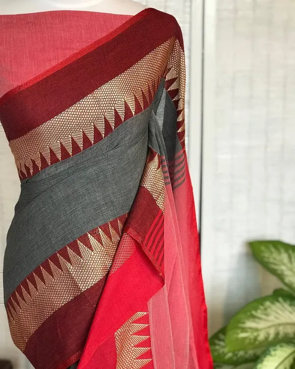 Gray_Temple_Border_Cotton_Handloom_Vomri_Saree
