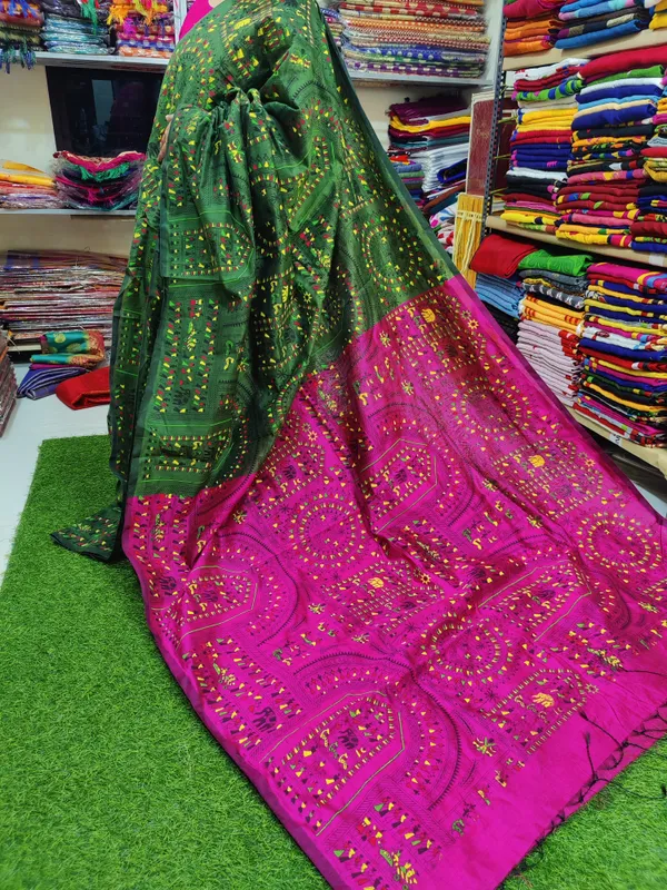 Prenda_Green_Fantastic_Style_Cotton_Silk_Madhubani_Print_Saree