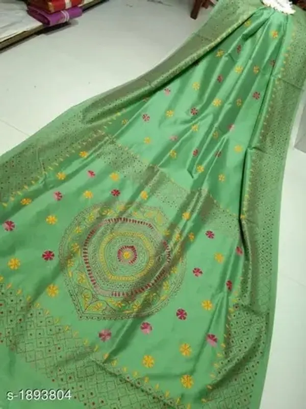 Prenda_Green_Kantha_Art_Silk_Hand_Work_Woven_Design_Saree