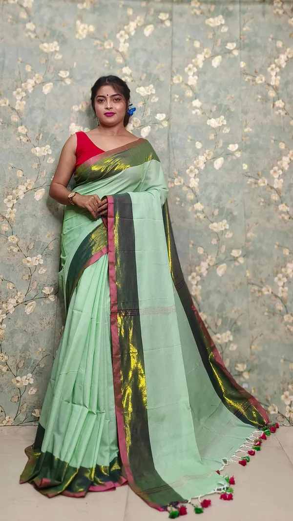 Prenda_Green_New_Trendy_Cotton_Blend_Zari_Border_Design_Saree