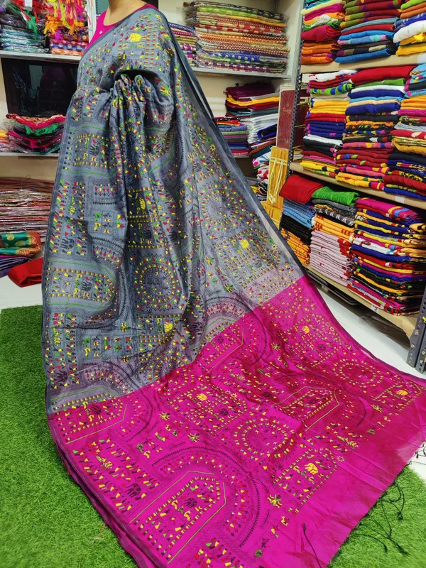 Prenda_Grey_Fantastic_Style_Cotton_Silk_Madhubani_Print_Saree